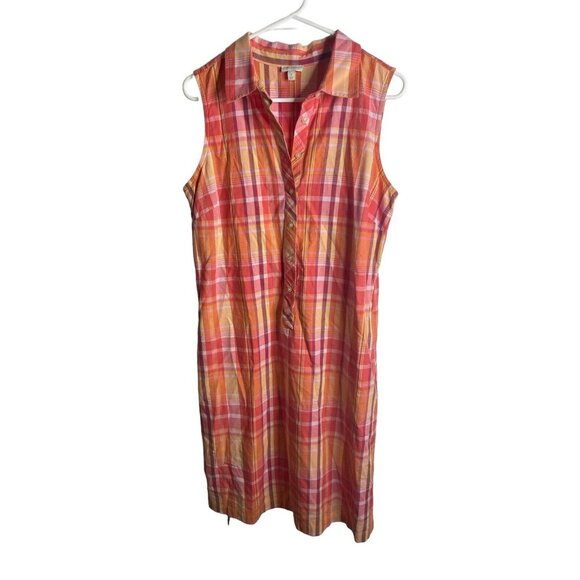 Talbots Dresses & Skirts - Talbots Dress Women’s 8 Pink Plaid Sleeveless Popover Sheath Button Front